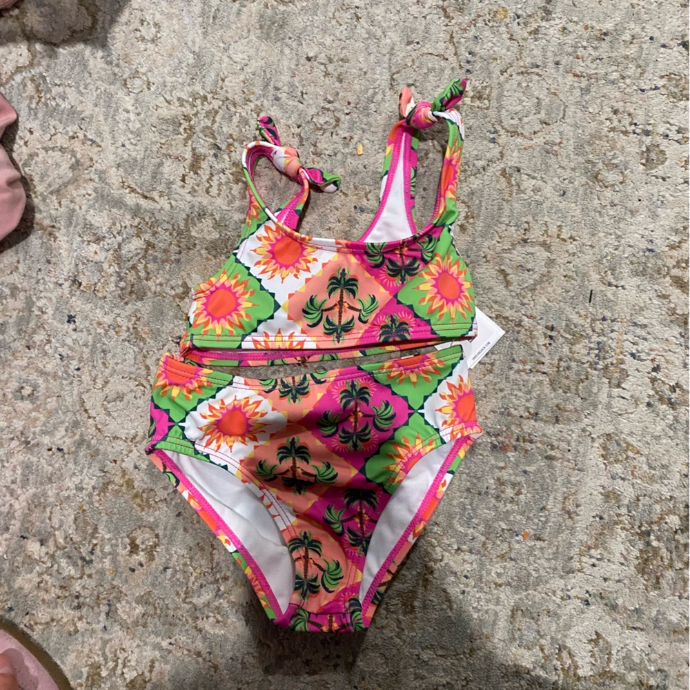 Janie and Jack Tropical Floral One Piece - Pink and Green